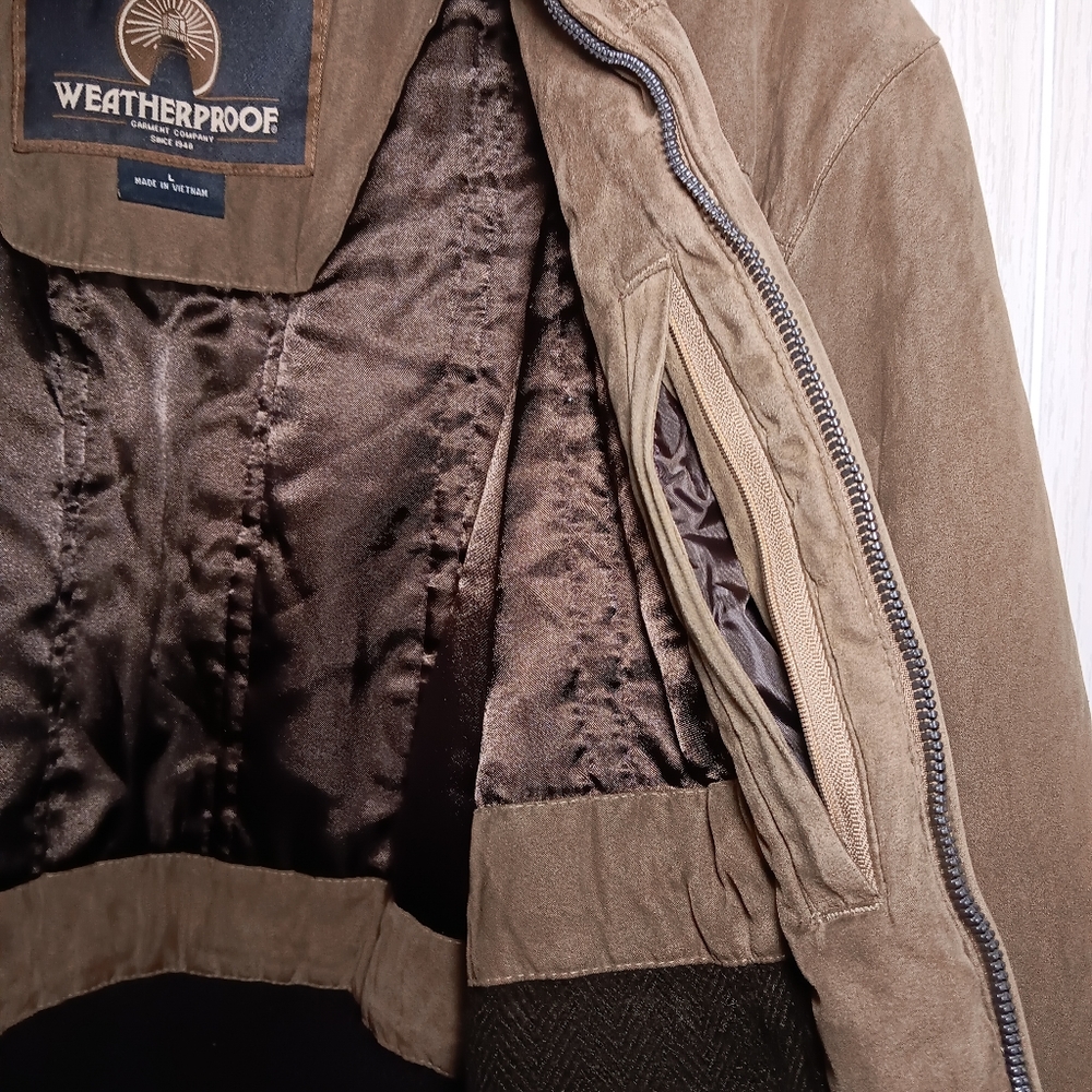 WeatherProof Large men's jacket brown faux suede zip buttons cuffs - Picture 11 of 12